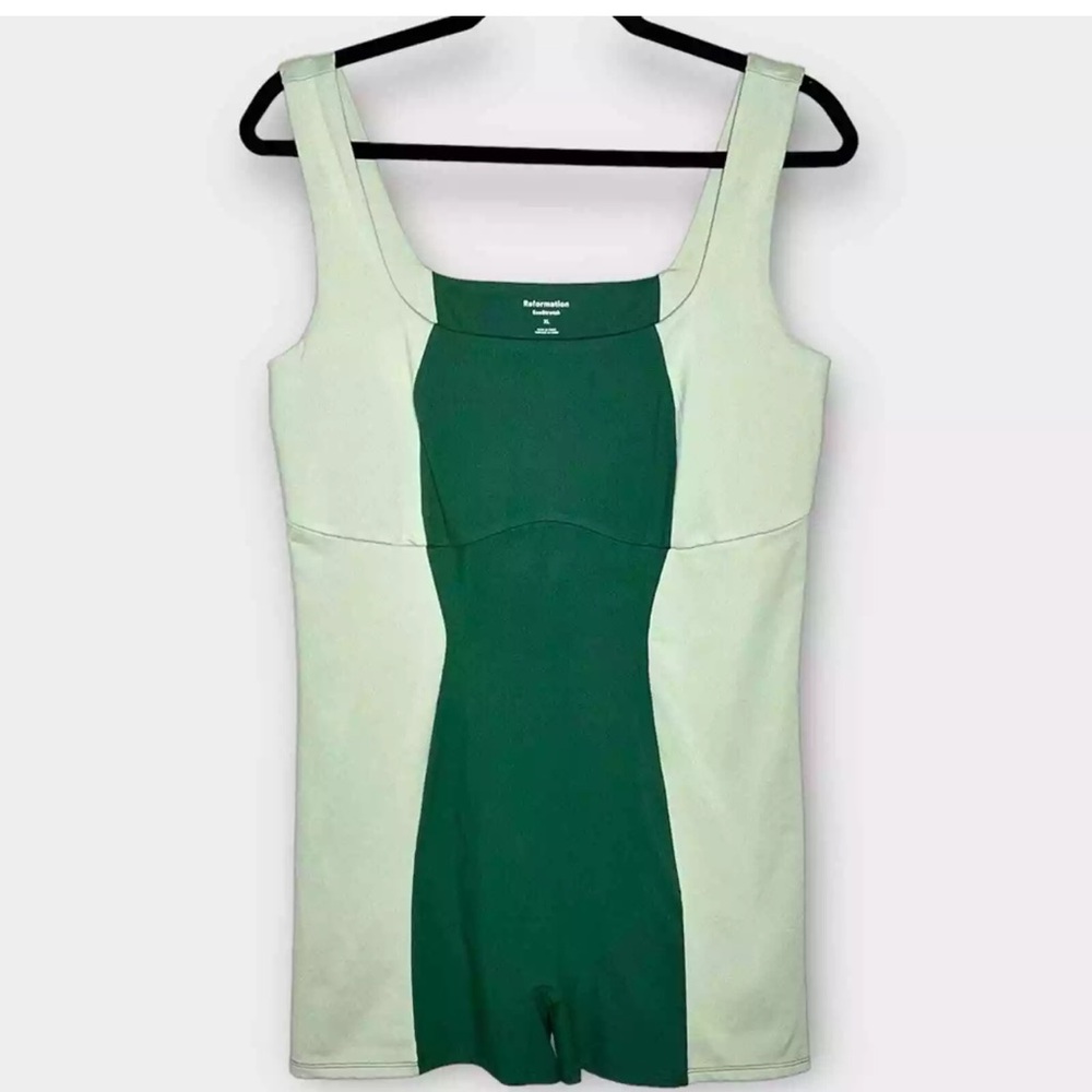 REFORMATION Adelyn Ecostretch Short Romper Playsuit Green Verdant/limon Size XL